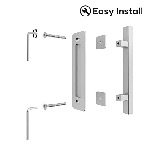 EaseLife 12" Stainless Steel Sliding Barn Door Pull Handle with Flush Hardware Set,Double Sided,Brushed Finish,Square,2 Pack - Image 2