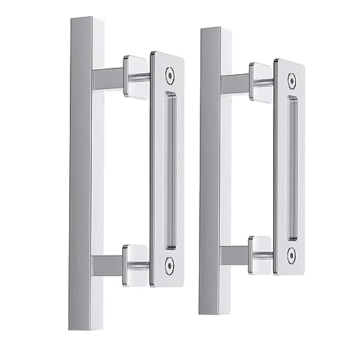 EaseLife 12" Stainless Steel Sliding Barn Door Pull Handle with Flush Hardware Set,Double Sided,Brushed Finish,Square,2 Pack - Image 1