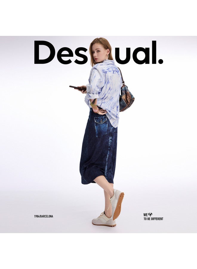 DESIGUAL تنورة مرنة جديدة بطبعة جينز ربيع-صيف 2025 - Image 5