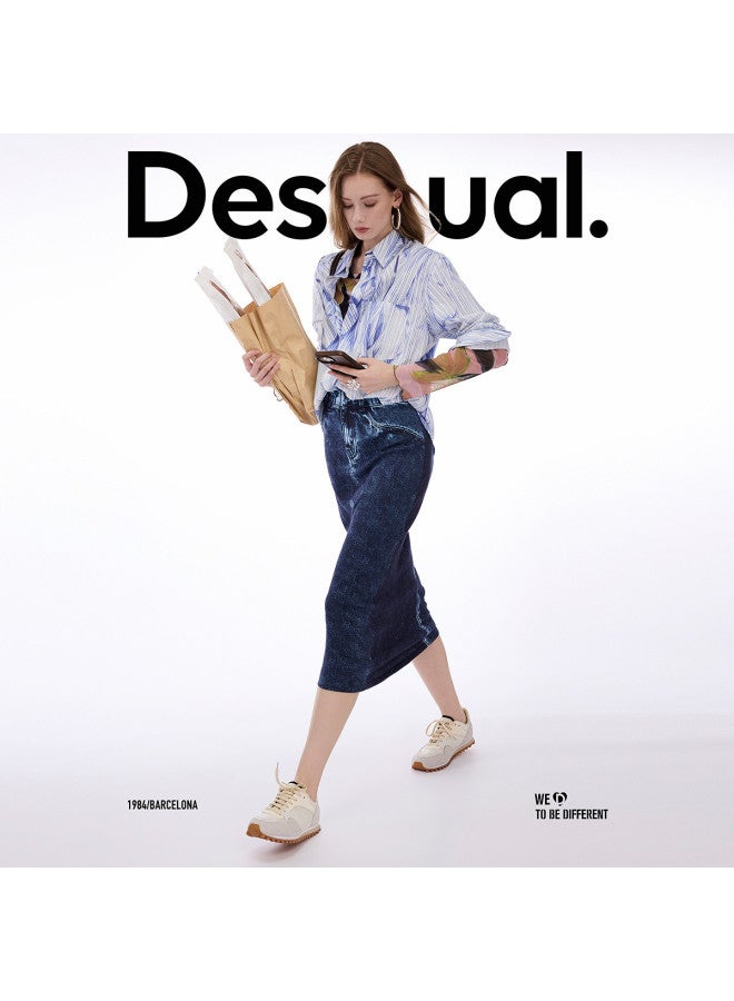DESIGUAL تنورة مرنة جديدة بطبعة جينز ربيع-صيف 2025 - Image 2