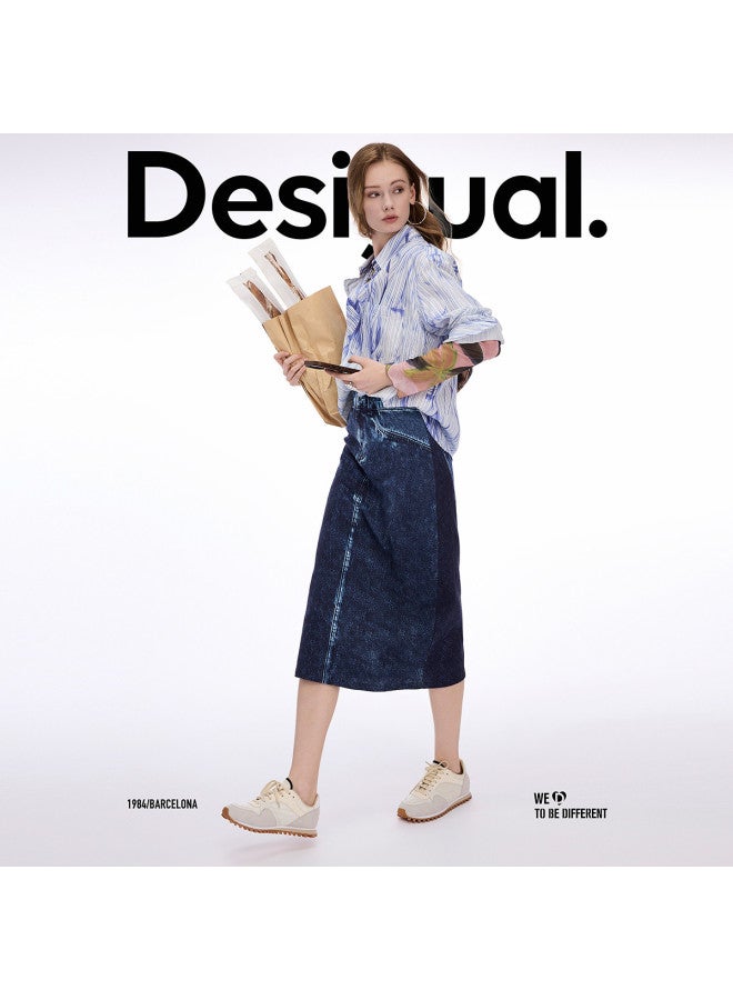 DESIGUAL تنورة مرنة جديدة بطبعة جينز ربيع-صيف 2025 - Image 4