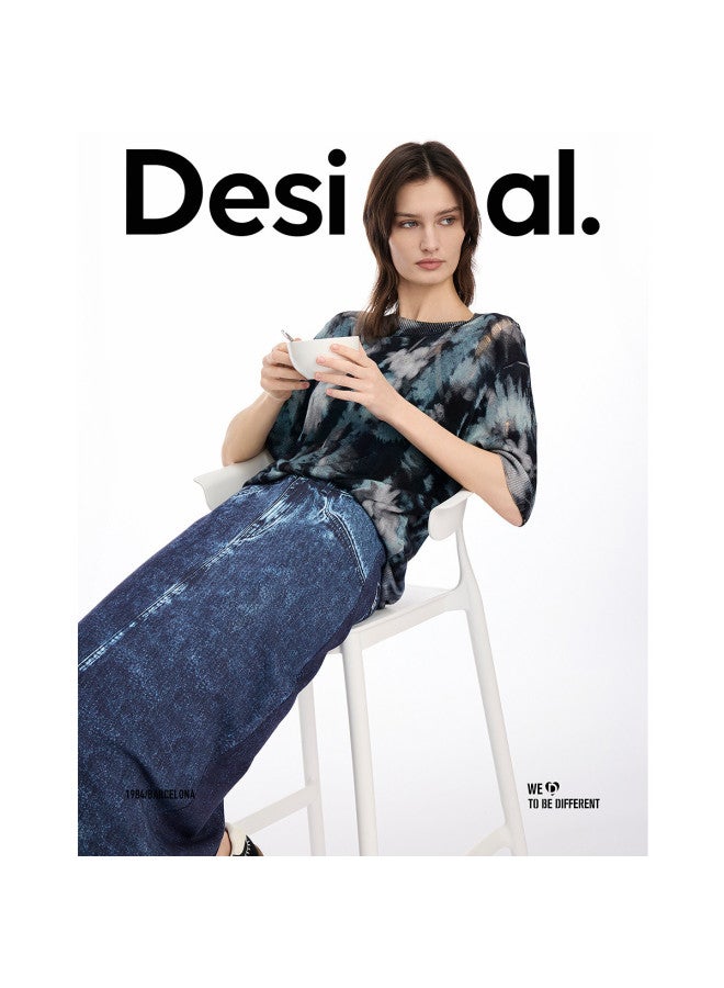 DESIGUAL تنورة مرنة جديدة بطبعة جينز ربيع-صيف 2025 - Image 3