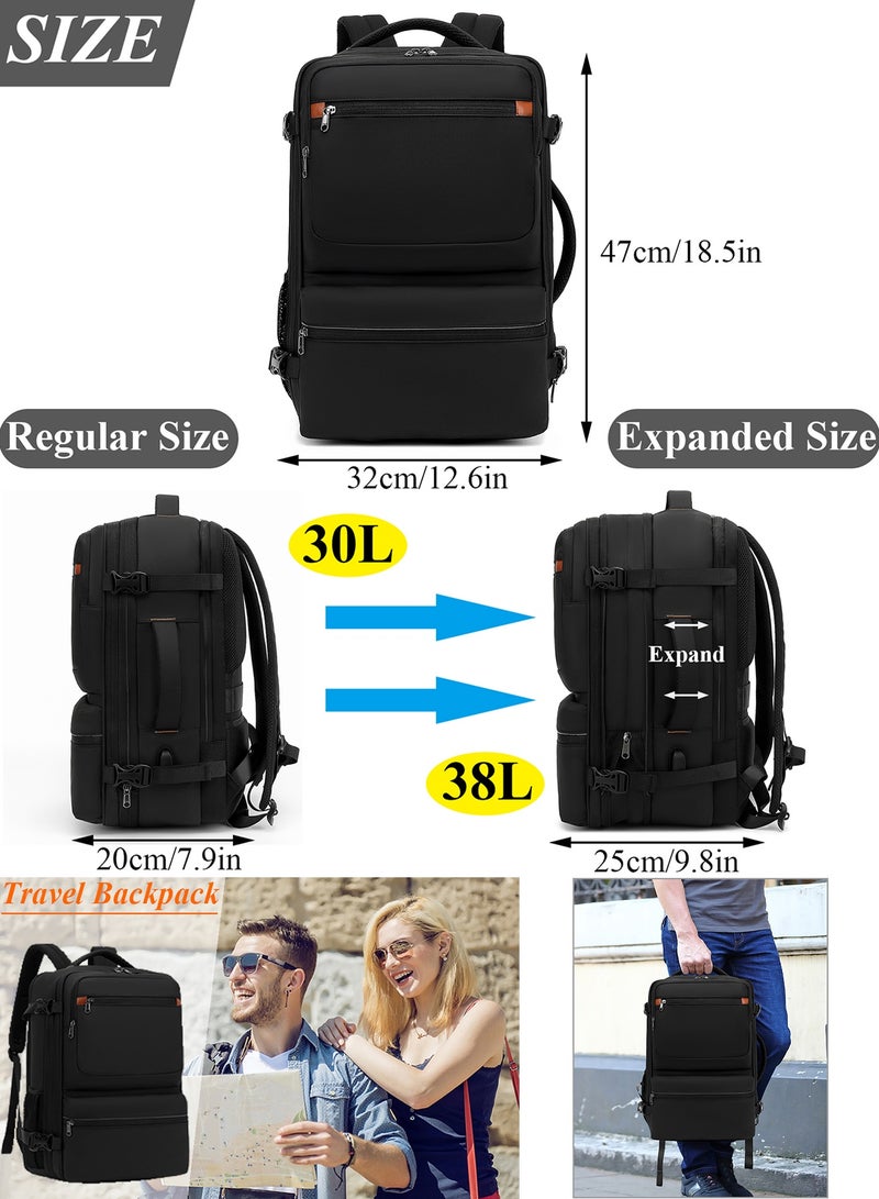 TokFaa Travel Backpack for Men Women 38L Flight Approved Carry On Backpack Expandable Large Luggage Backpack 17 Inch Waterproof Laptop Backpack Business School Weekender Overnight Daypack（Black） - Image 2