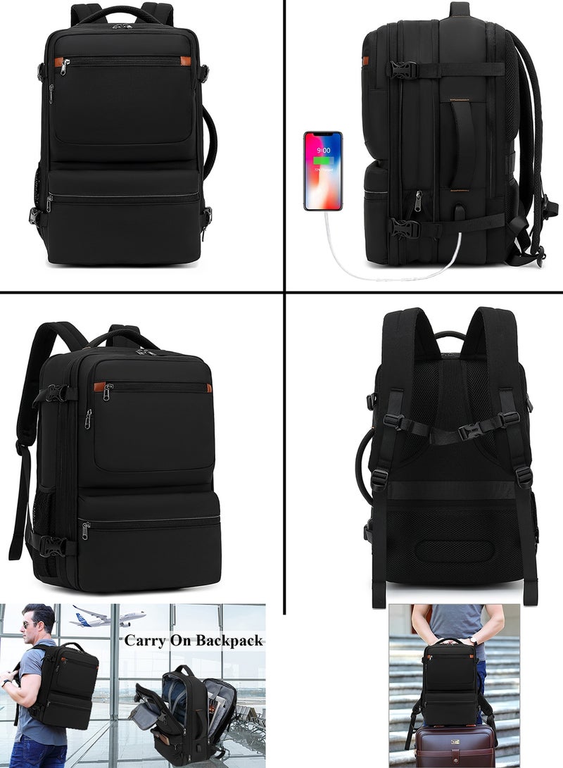 TokFaa Travel Backpack for Men Women 38L Flight Approved Carry On Backpack Expandable Large Luggage Backpack 17 Inch Waterproof Laptop Backpack Business School Weekender Overnight Daypack（Black） - Image 3