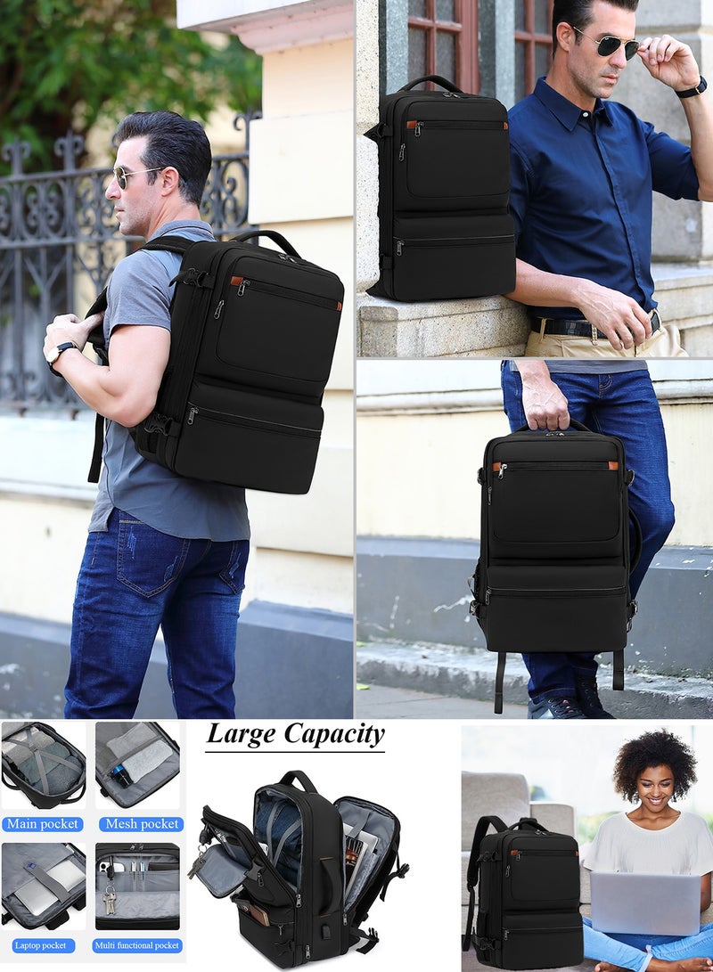 TokFaa Travel Backpack for Men Women 38L Flight Approved Carry On Backpack Expandable Large Luggage Backpack 17 Inch Waterproof Laptop Backpack Business School Weekender Overnight Daypack（Black） - Image 5