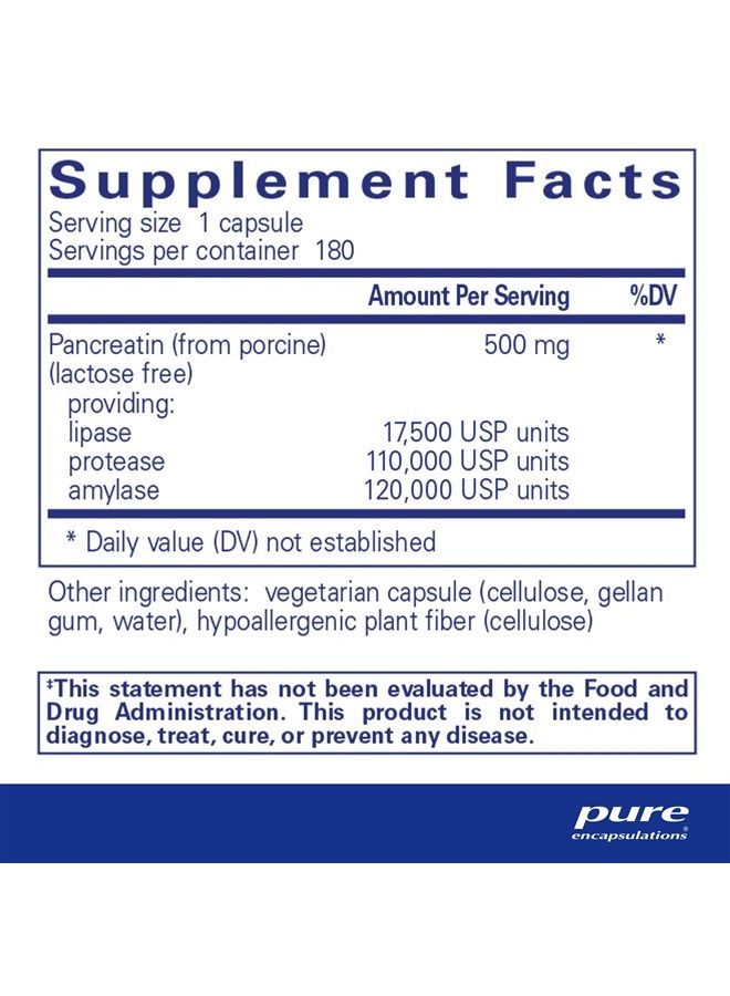 Pancreatic Enzyme Formula | Supplement to Support The Optimal Digestion of Food and Absorption of Nutrients* | 180 Capsules