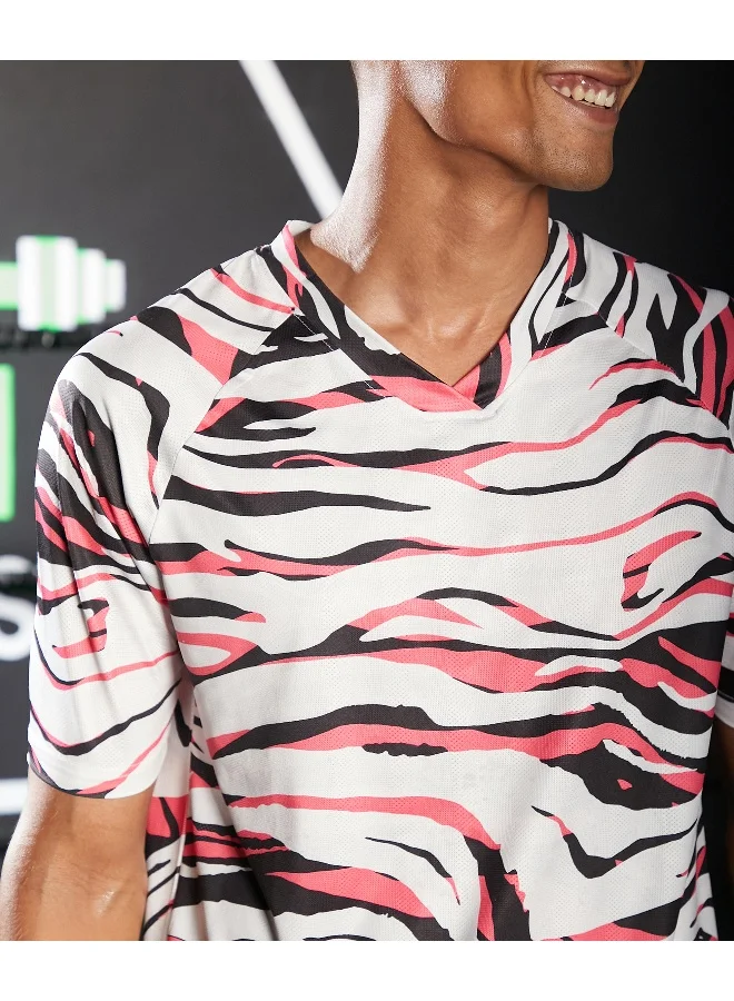 CS Life Men's Hot Pink & Ivory White Animal Activewear T-Shirt For Casual Wear | V Neck | Short Sleeve | Anti-Odor | Dri-Fit | Jersey T-Shirt Crafted With Comfort Fit & High-Performance