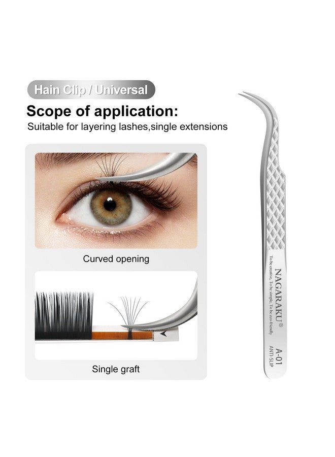 نجراكو ملاقط تطويل الرموش ذات قبضة ماسية مع نقش على الطرف، دقة متينة، منحني احترافي لكثافة الرموش الكلاسيكية (A-01) - Image 4