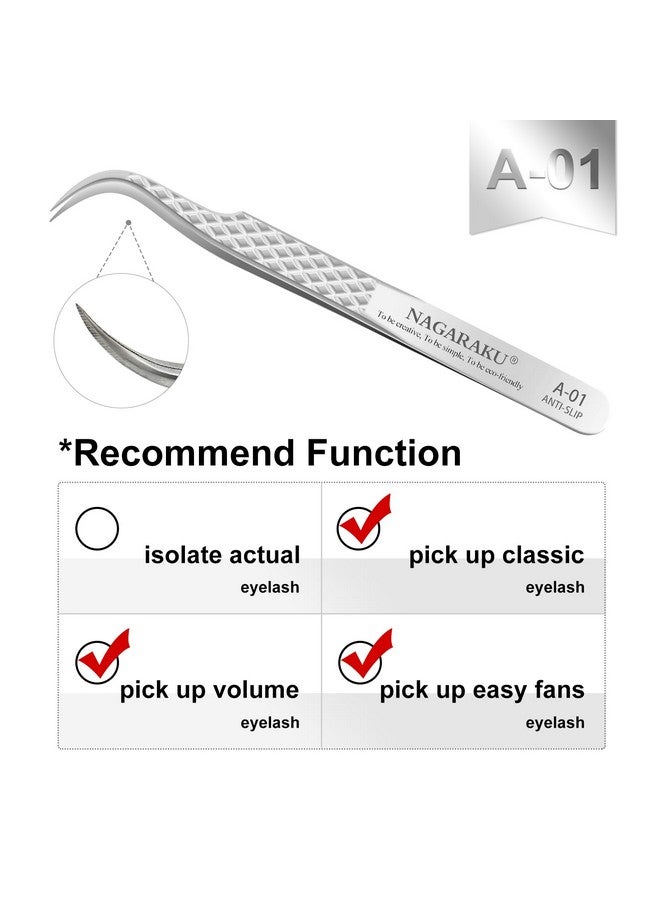 نجراكو ملاقط تطويل الرموش ذات قبضة ماسية مع نقش على الطرف، دقة متينة، منحني احترافي لكثافة الرموش الكلاسيكية (A-01) - Image 2