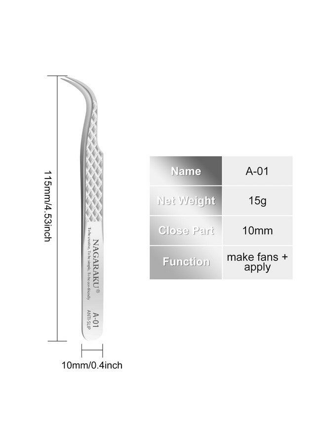 نجراكو ملاقط تطويل الرموش ذات قبضة ماسية مع نقش على الطرف، دقة متينة، منحني احترافي لكثافة الرموش الكلاسيكية (A-01) - Image 3