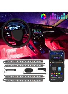 Car LED Lights, Smart Interior Lights with App Control, RGB Inside Car Lights with DIY Mode and Music Mode, 4 Lines Design for Cars with Car Charger, DC 12V