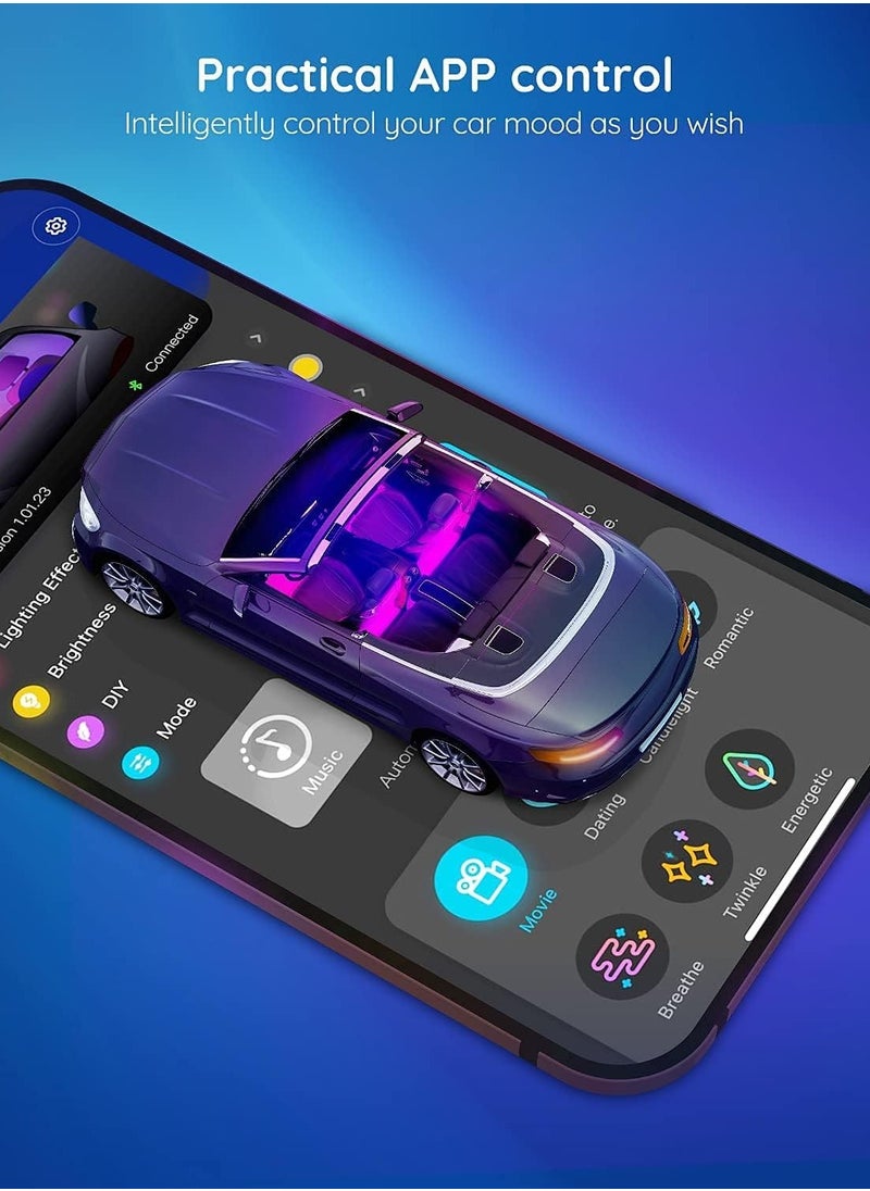Generic - Car LED Lights, Smart Interior Lights with App Control, RGB Inside Car Lights with DIY Mode and Music Mode, 4 Lines Design for Cars with Car Charger, DC 12V - Image 1