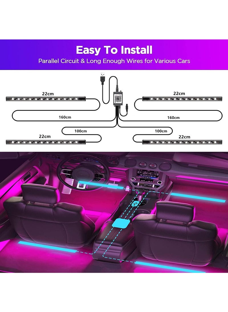 Generic - Car LED Lights, Smart Interior Lights with App Control, RGB Inside Car Lights with DIY Mode and Music Mode, 4 Lines Design for Cars with Car Charger, DC 12V - Image 1