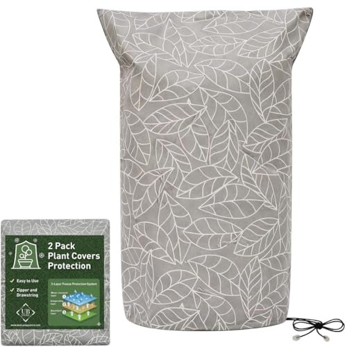 UB-STORE Plant Covers Freeze Protection 47"x71" in 2 Pack | Brown Winter Frost Blankets for Outdoor Plants | Reusable Garden Cover Bags with Zipper Drawstring | Cold Weather Shrub Protection Cloth - Image 1