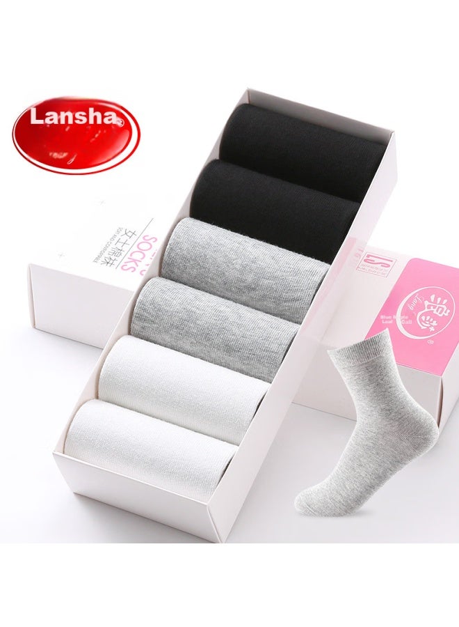 LANG SHA Langsha Women's Socks, Pure Cotton, Mid-calf, Spring And Summer, Black Long Socks, Ladies' Socks, Casual All-cotton Socks, Gift Box Set - Image 1