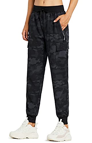 Libin Women's Camo Cargo Joggers Lightweight Quick Dry Hiking Pants Athletic Lounge Casual Travel, Camo Black XL - Image 1