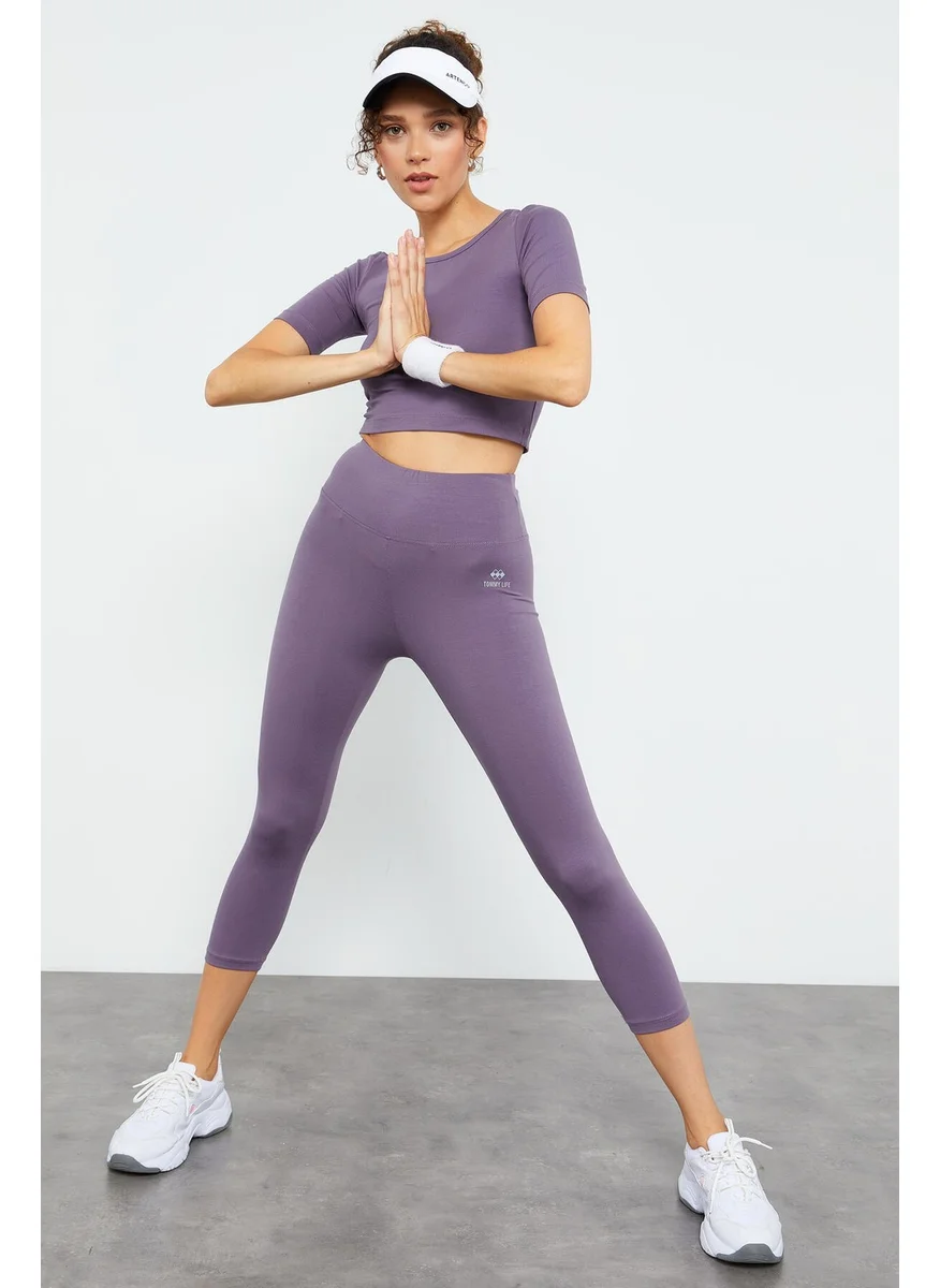 Tommy Life Dusty Rose Women's High Waist Capri-Crop T-Shirt Slim Fit Leggings Set - 95285