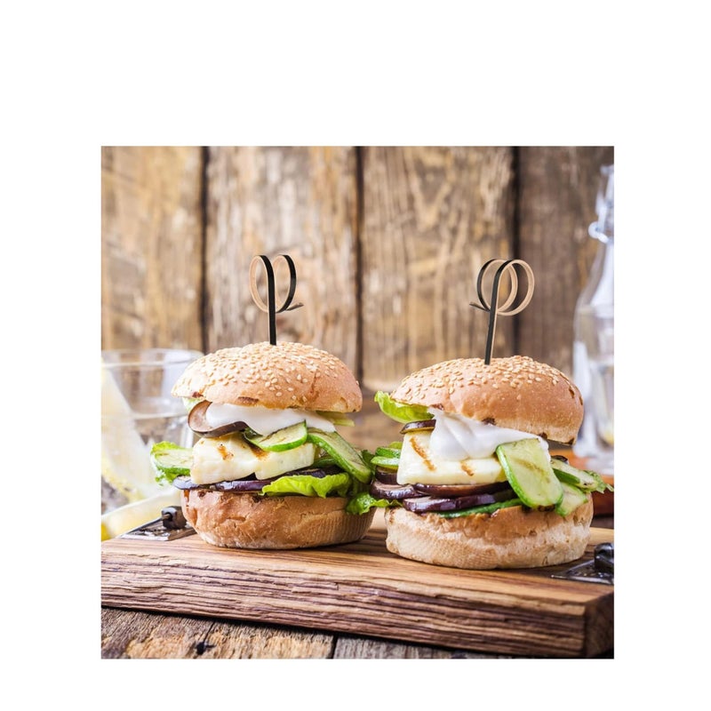 SOLARAE 100 PCS Cocktail Stick Bamboo Fruit Sticks Wooden Toothpicks, (12cm) for Party Tapas Nibbles Canapes Appetiser Fruit Skewer BBQ Sandwich Bento Accessory Pick Food (Black) - Image 2