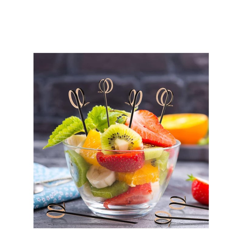 SOLARAE 100 PCS Cocktail Stick Bamboo Fruit Sticks Wooden Toothpicks, (12cm) for Party Tapas Nibbles Canapes Appetiser Fruit Skewer BBQ Sandwich Bento Accessory Pick Food (Black) - Image 5
