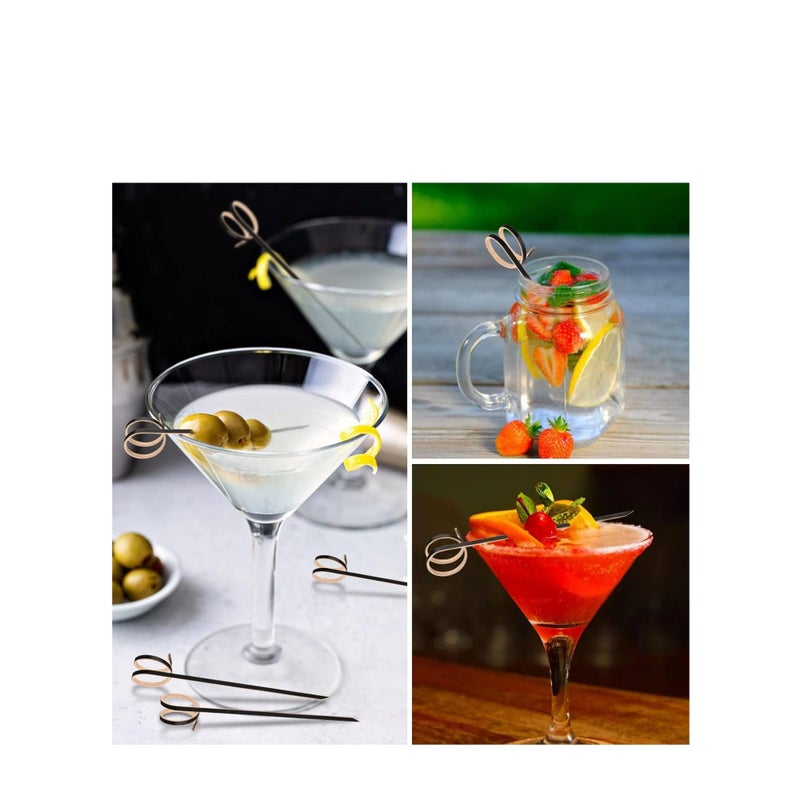 SOLARAE 100 PCS Cocktail Stick Bamboo Fruit Sticks Wooden Toothpicks, (12cm) for Party Tapas Nibbles Canapes Appetiser Fruit Skewer BBQ Sandwich Bento Accessory Pick Food (Black) - Image 4