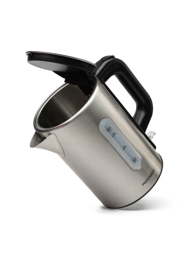 Mediatech Stainless Steel Kettle ,2200Watt,1.7 Liters ,Cordless Electric Kettle With Water-Level Indicator, Removable Filter, Auto Shut-Off, MT-KS400, Silver/Black - Image 2