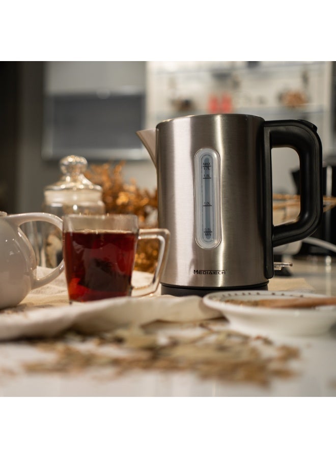 Mediatech Stainless Steel Kettle ,2200Watt,1.7 Liters ,Cordless Electric Kettle With Water-Level Indicator, Removable Filter, Auto Shut-Off, MT-KS400, Silver/Black - Image 3
