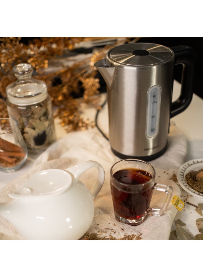 Mediatech Stainless Steel Kettle ,2200Watt,1.7 Liters ,Cordless Electric Kettle With Water-Level Indicator, Removable Filter, Auto Shut-Off, MT-KS400, Silver/Black - Image 5