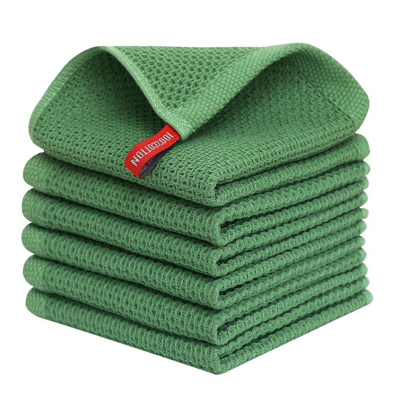 Kitinjoy 100 Cotton Kitchen Dish Cloths 6 Pack Waffle Weave Ultra Soft Absorbent Dish Towels for Drying Dishes Quick Drying Kitchen Towels Dish Rags 12 X 12 Inches Grass Green