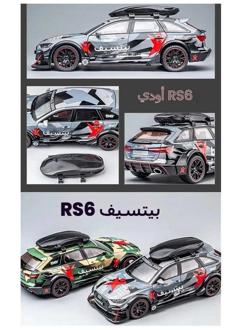 general Scale Finished Model Car Die-cast Pull-Back Car Model 1/24 for Audi RS6 Scale Sports Vehicle Model with Sound and Light Miniature Replica Car - Image 4