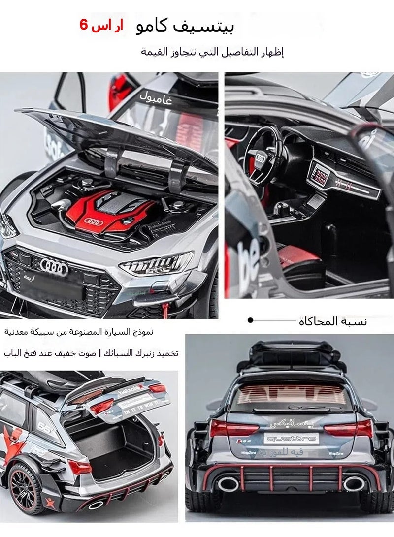 general Scale Finished Model Car Die-cast Pull-Back Car Model 1/24 for Audi RS6 Scale Sports Vehicle Model with Sound and Light Miniature Replica Car - Image 3