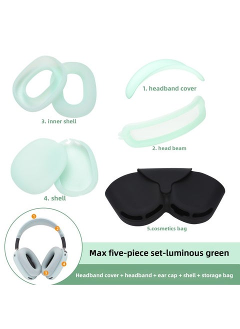 Digital Computer/bluetooth Headset Case/bluetooth Headset Shell Protective Cover For Airpods Pro-Color:max Five-piece Luminous Green (head Beam + Beam + Ear Cap + Shell + Storage Bag)-Model:Applicable To Airpods Max