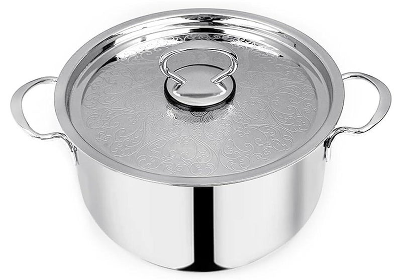 Pradeep وعاء طهي من الفولاذ المقاوم للصدأ مع غطاء (بيلو) | 22 سم، سعة 4.3 لتر | قاعدة ساندويتش للتسخين المتساوي | تصميم أنيق من الفولاذ المقاوم للصدأ | متوافق مع موقد الغاز والحرارة induction | وعاء برياني | مقلاة لطهي الأرز - Image 1