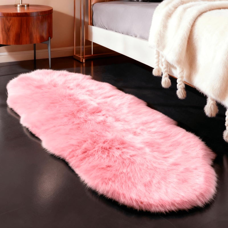 linmopm Faux Fur Rug Sheepskin Shag Fluffy Fuzzy Pink 2x6 ft Runner Rugs for Bedroom Bedside Bed Floor Living Room Plush High-Density Cushion Carpet Super Sofa Cover - Image 2