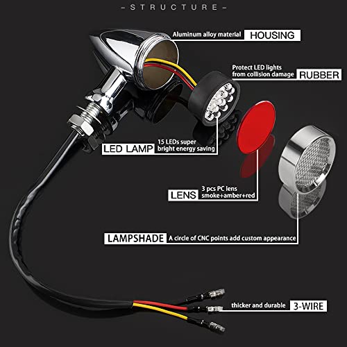 KICRY Motorcycle Turn Signals LED Bullet Front Rear Indicator Lights Universal Compatible for Harley Davidson Cruiser Iron Softail Street Bike Honda Shadow Yamaha Chopper Bobber Cafe Racer(Chrome/Amber) - Image 5