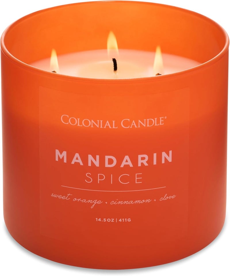Colonial Candle Pop of Color Mandarin Spice 14.5 Oz Scented Matt Glass Jar Candle, Three Premium Cotton Wicks - Image 3