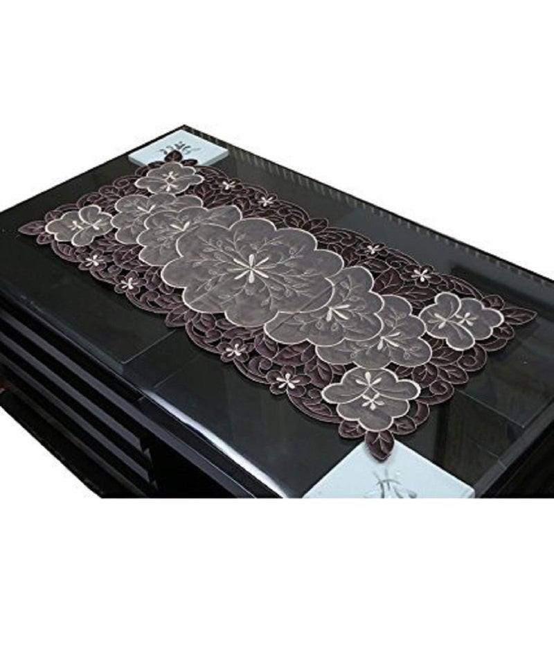 Kuber Industries Kuber Industries Embroidery Table Runner in Soft Cloth (Brown) - Image 2