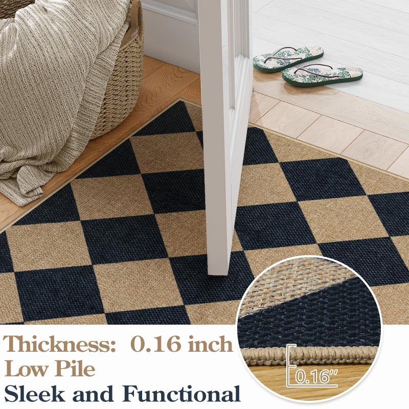 Lanffia Checkered Easy Jute Outdoor Rug, Black 3x5 Entryway Rugs for Living Room, Diamond Washable Indoor Outdoor Carpet, Neutral Non Slip Stain Resistant Front Door Carpet for Porch Patio - Image 3