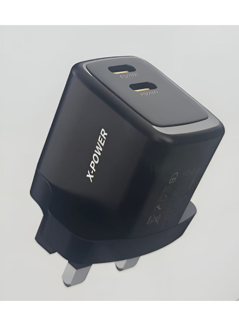 شاحن X-POWER XP-T87CC فائق السرعة بقوة 40 واط من GaN مزود بشريحة ذكية ومنفذين من النوع C