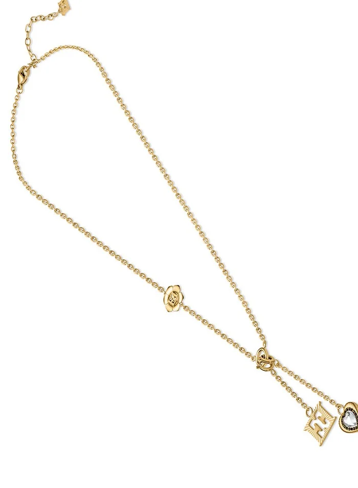 ESCADA Catherine Gold Plated Heart Motif and Crystal Decked Signature Drop Pendants Necklace for Women