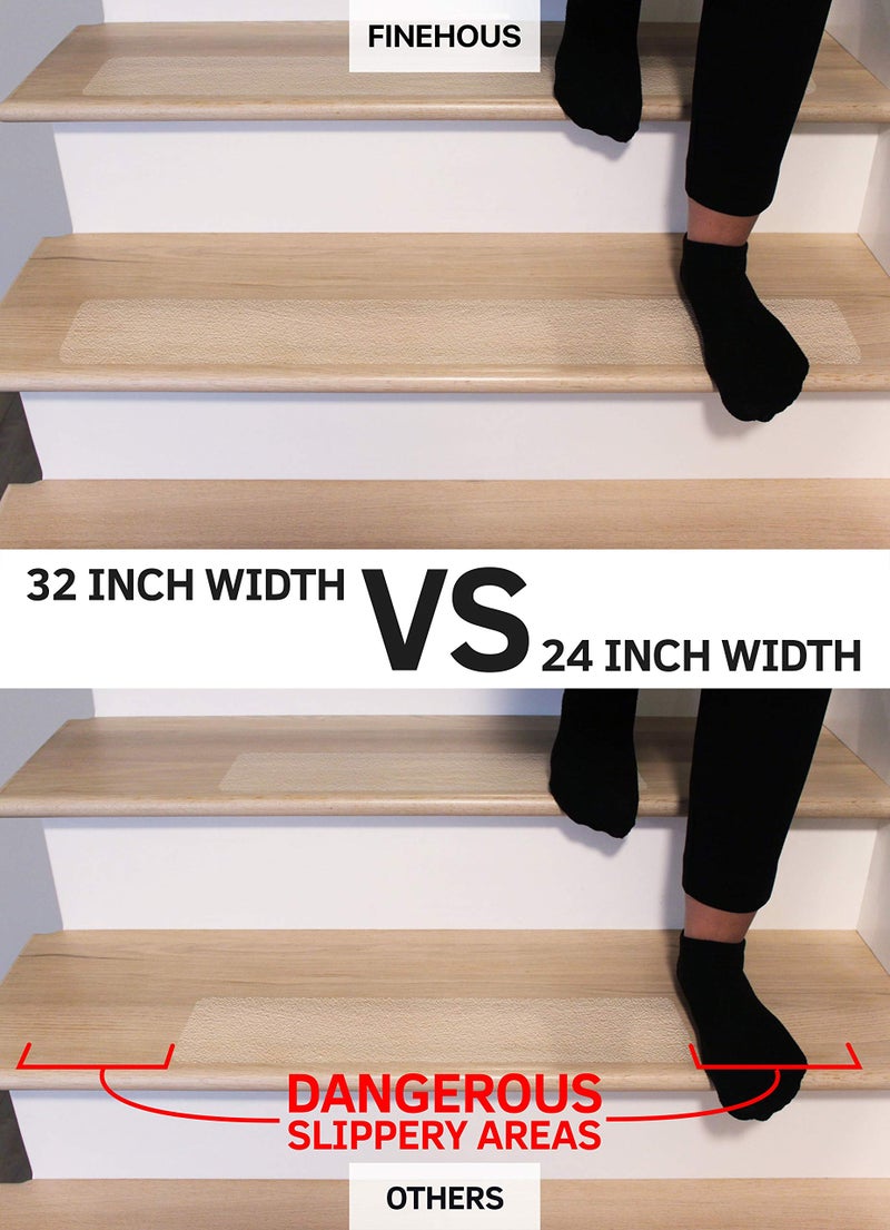 FINEHOUS 32"x4" Non-Slip Stair Treads Tape (15-Pack) - Clear Anti-Slip Indoor Strips - Image 4