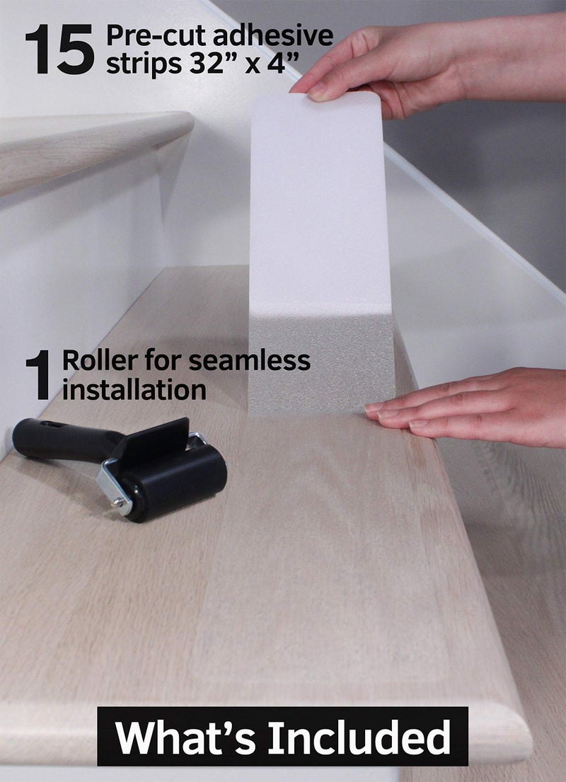 FINEHOUS 32"x4" Non-Slip Stair Treads Tape (15-Pack) - Clear Anti-Slip Indoor Strips - Image 2