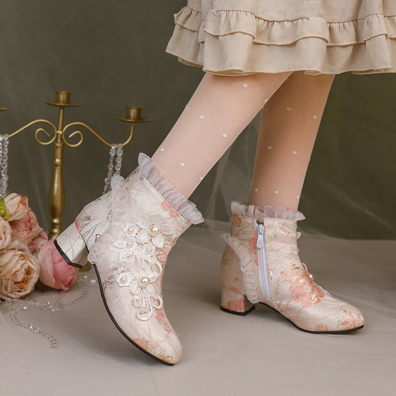 Supply In 2024 People'S New Chinese Clothing Lace 33-43 Sweet Pearl Cheongsam Low Boots Women - Image 2