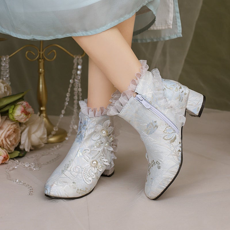 Supply In 2024 People'S New Chinese Clothing Lace 33-43 Sweet Pearl Cheongsam Low Boots Women - Image 3