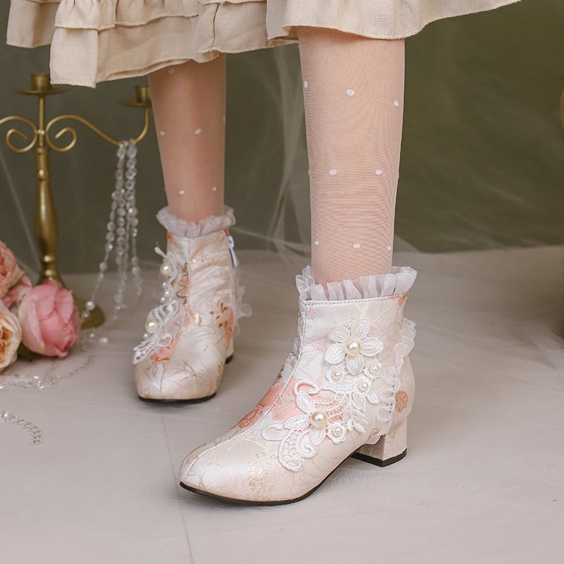 Supply In 2024 People'S New Chinese Clothing Lace 33-43 Sweet Pearl Cheongsam Low Boots Women - Image 5
