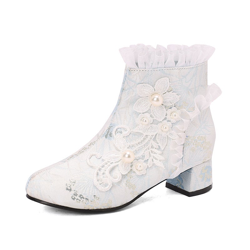 Supply In 2024 People'S New Chinese Clothing Lace 33-43 Sweet Pearl Cheongsam Low Boots Women - Image 1