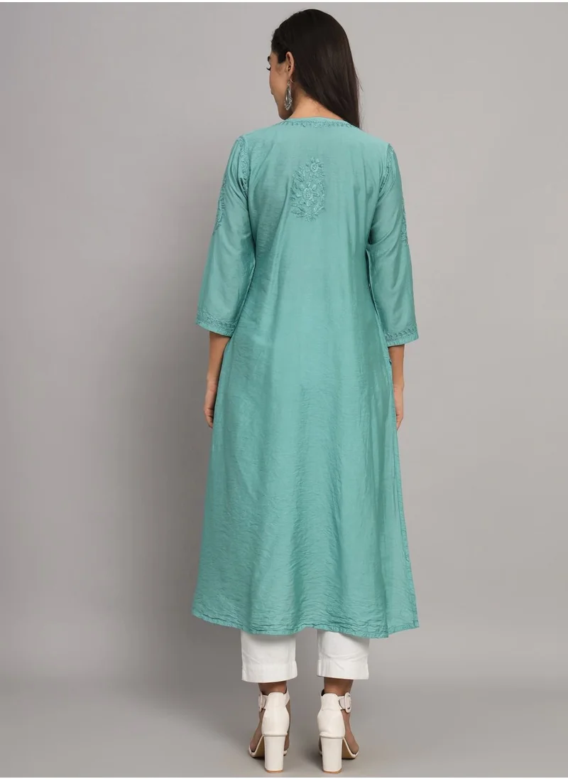 Alaya Hand Embroidered Chikankari Cotton Chanderi A-Line Kurta-AL3608