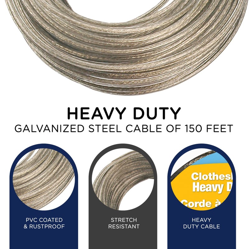 Strata 150 Feet Clothesline Outdoor Heavy Duty Galvanized Wire Steel Cable, Gold PVC Coating - Clothes Line Wires for Outside Laundry Drying - Image 2