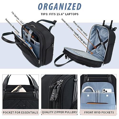 VANKEAN Carry On Underseat 16-inch Multi-functional Underseater Lightweight Overnight Suitcase with Wheels Roller Case for Women Men Travel Business, Black - Image 4