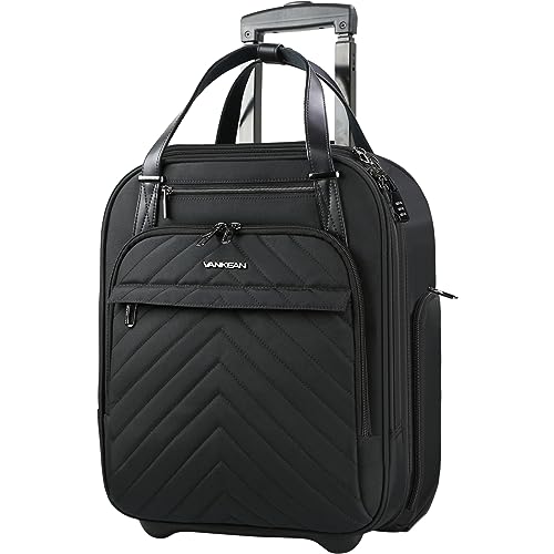VANKEAN Carry On Underseat 16-inch Multi-functional Underseater Lightweight Overnight Suitcase with Wheels Roller Case for Women Men Travel Business, Black - Image 1