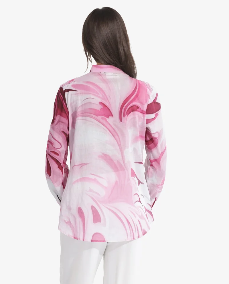 Rareism Women's Button Closure Abstract Print Top